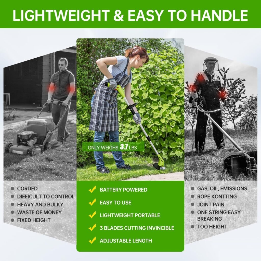 Amazon.com : Cordless Lawn Trimmer Weed Wacker - GardenJoy 12V Grass Trimmer Lawn Edger with 2.0Ah Li-Ion Battery Powered and 3 Types Cutting Blade, Electric Weed Trimmer Tool for Lawn Care and Garden Yard Work : Patio, Lawn  Garden