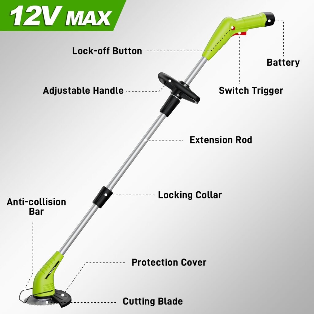 Amazon.com : Cordless Lawn Trimmer Weed Wacker - GardenJoy 12V Grass Trimmer Lawn Edger with 2.0Ah Li-Ion Battery Powered and 3 Types Cutting Blade, Electric Weed Trimmer Tool for Lawn Care and Garden Yard Work : Patio, Lawn  Garden