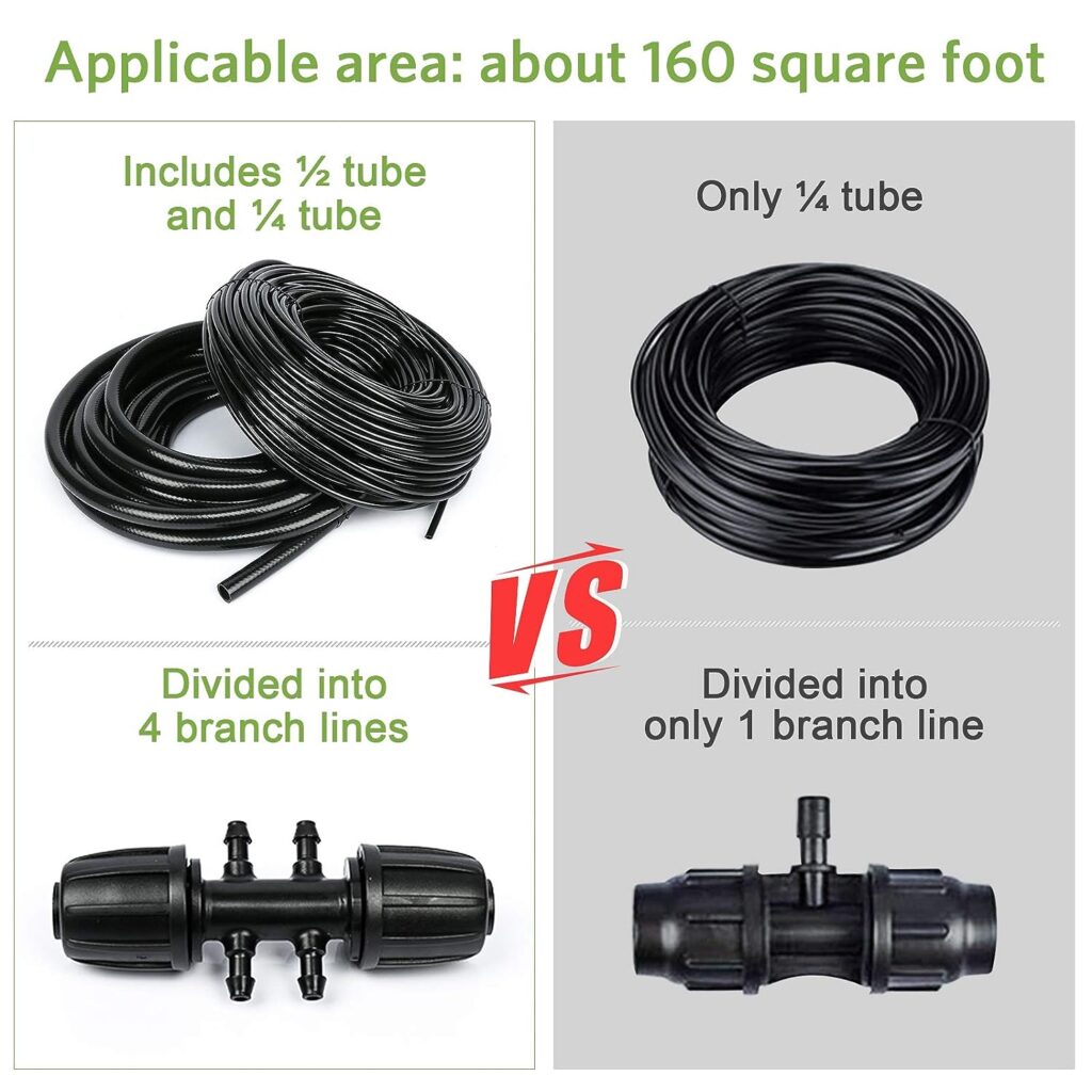 Drip Irrigation Kit, 169FT Greenhouse Watering System, 1/4 inch Automatic Patio Misting System for Garden with Distribution Tubing Hose  Adjustable Nozzle Emitters Sprinkler Barbed Fittings