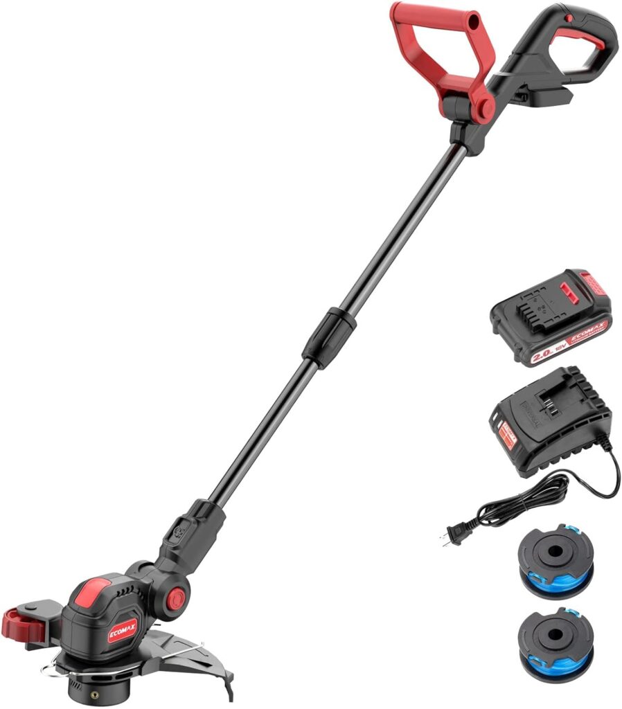 Ecomax 12 Cordless String Trimmer  Edger, 18V Electric Weed Wacker with 2Ah Battery and Charger, Lightweight Weed Eater, Edger Lawn Tool with 90 Degree Adjustable Head for Yard and Garden, ELG03