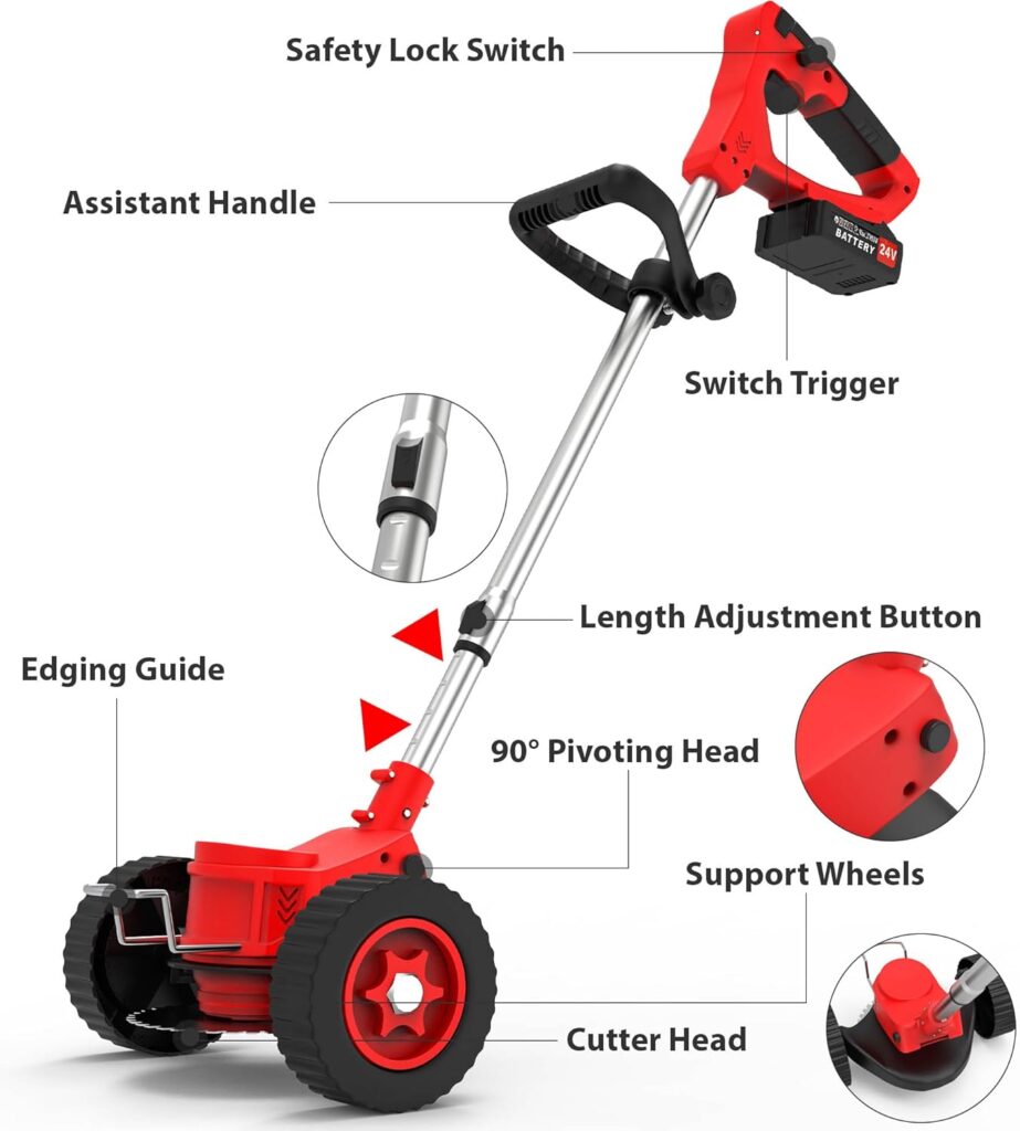 Rigel Weed Wacker Cordless Brush Cutter with 4 Types Blades, Stringless Weed Trimmer Electric Weed Eater Battery Powered Lightweight for Lawn Garden Pruning/Trimming, Included 2Pcs 24V Batteries