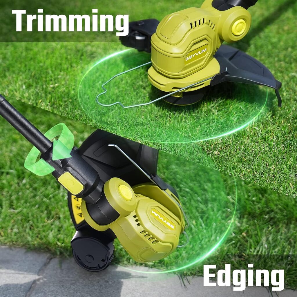 SEYVUM String Trimmer,12-inch Cordless Weed Wacker with Auto Line Feed, 2 X 2.0Ah Battery Powered Weed Eater, 20V Lawn Edger with 6 Pcs Grass Cutter Spool Line, Fast Charger Included