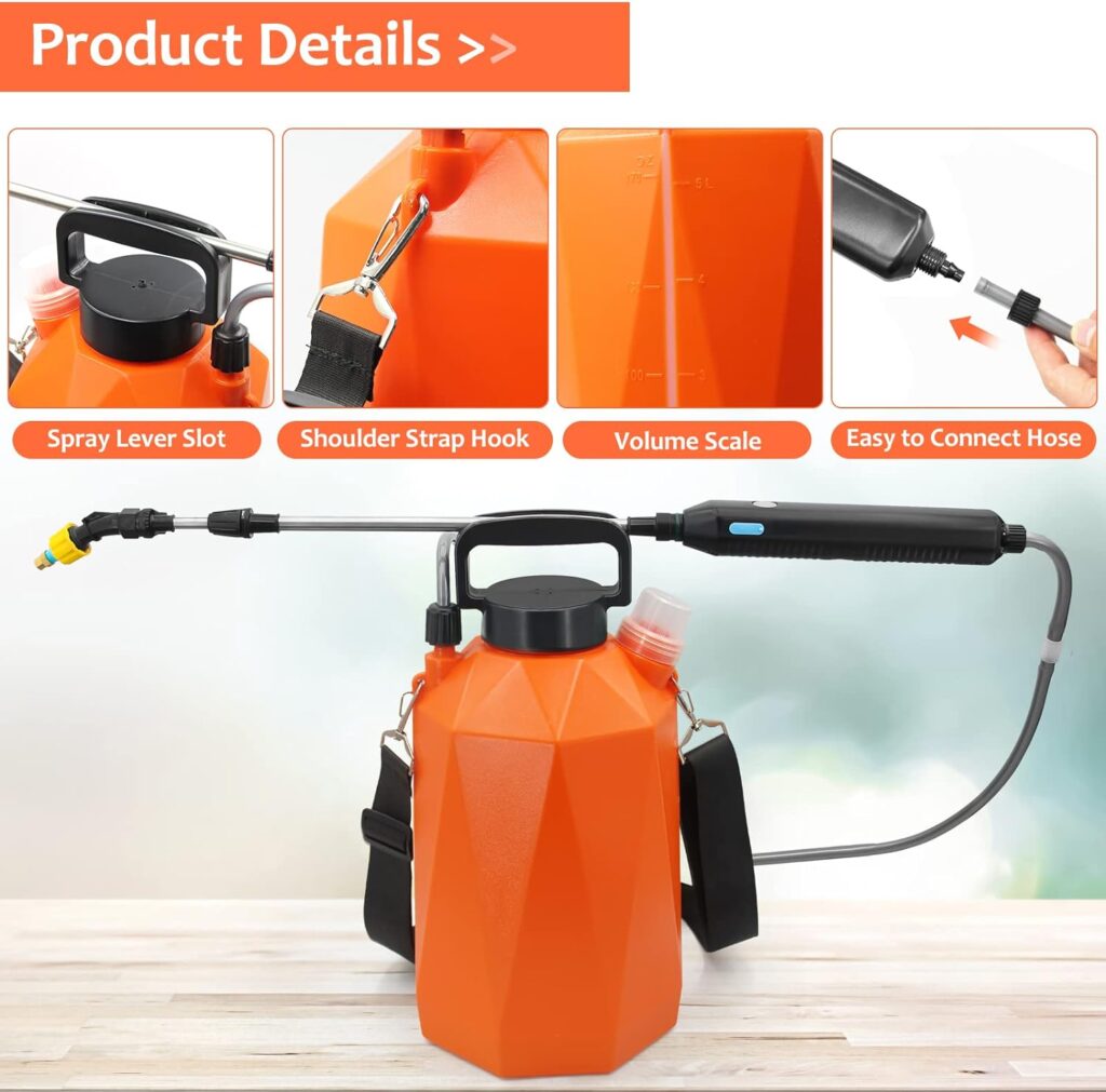 SideKing Battery Powered Sprayer 1.35Gallon/5L, Electric Garden Sprayer with USB Rechargeable Handle, Weed Sprayer with 3 Mist Nozzles, Telescopic Wand, and Shoulder Strap for Lawn and Garden