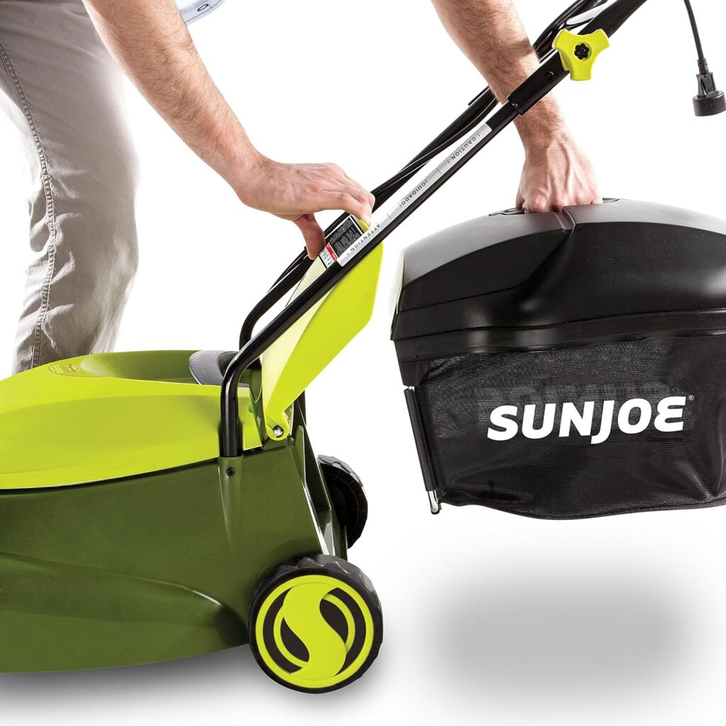 Sun Joe MJ401E-PRO Electric Lawn Mower w/Collapsible Handle, 3-Position Height Control, 10.6-Gallon Bag and Side Discharge Chute, 14/13 Amp, Green Sun Joe MJ401E-PRO Electric Lawn Mower w/Collapsible Handle, 3-Position Height Control, 10.6-Gallon Bag and Side Discharge Chute, 14/13 Amp, Green