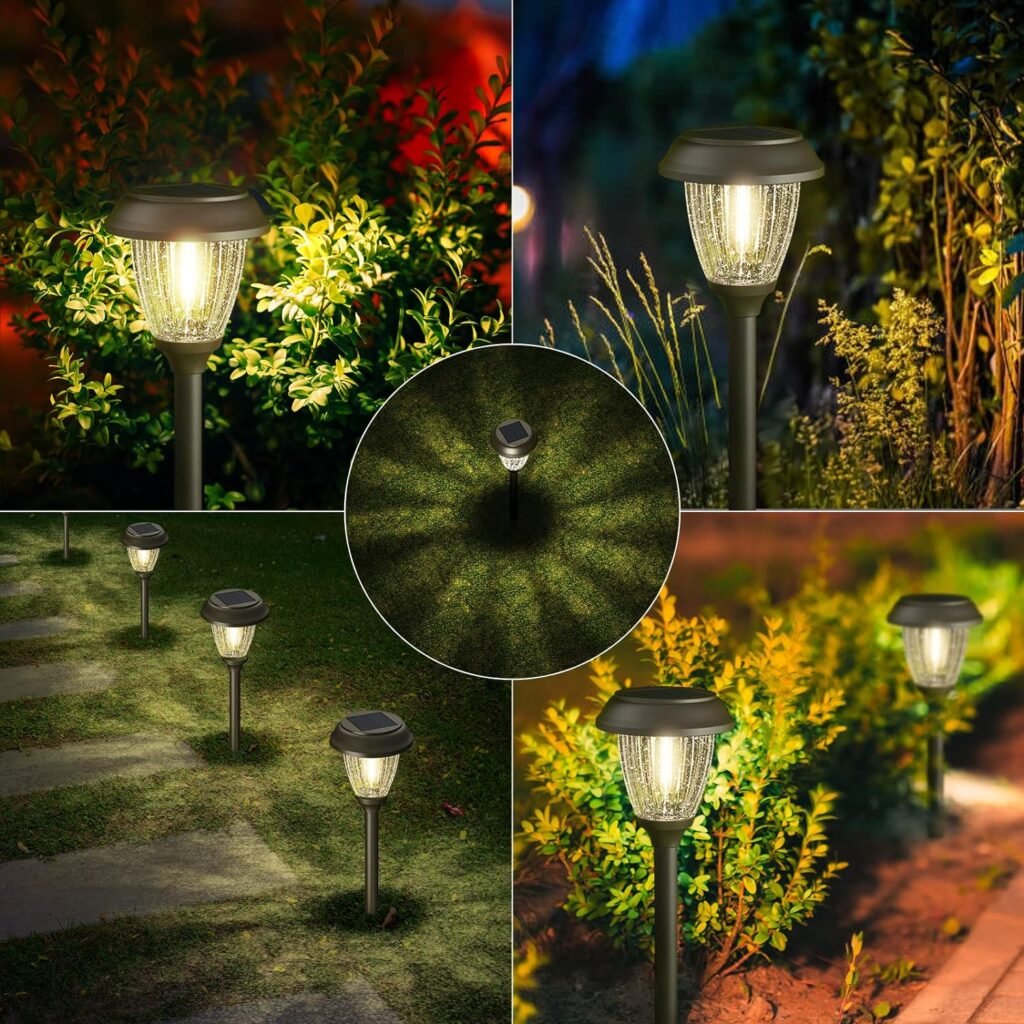 XMCOSY+ Solar Lights for Outside - 6 Pack Solar Lights Outdoor Waterproof, Auto On/Off Solar Powered, 10/25 Lumens Glass LED Outdoor Solar Lights for Yard Garden Pathway Walkway Driveway (Warm White)