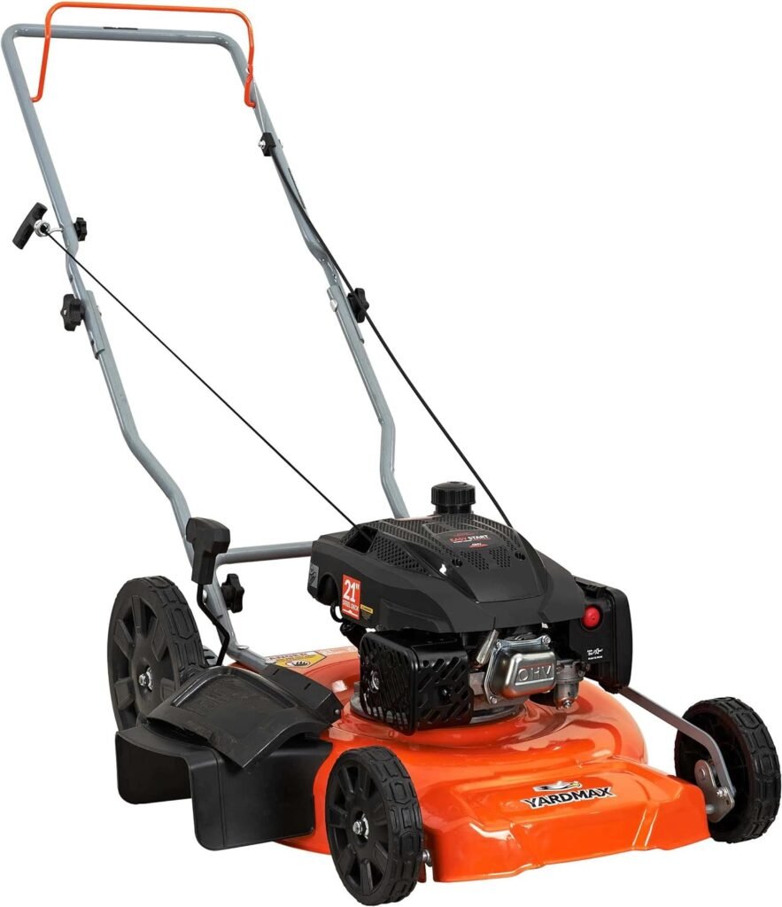 YARDMAX 21 in. 170cc 2-in-1 Gas Walk Behind Push Lawn Mower with High Rear Wheels  Briggs  Stratton 100005 SAE 30W Engine Oil - 18 Oz