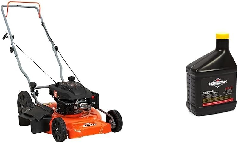 YARDMAX 21 in. 170cc 2-in-1 Gas Walk Behind Push Lawn Mower with High Rear Wheels  Briggs  Stratton 100005 SAE 30W Engine Oil - 18 Oz